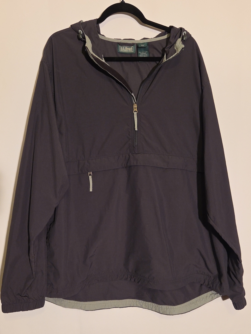 Men's LL Bean Gray And Seafoam Green Nylon 3/4 Zip Down Pull Over Jacket XXL